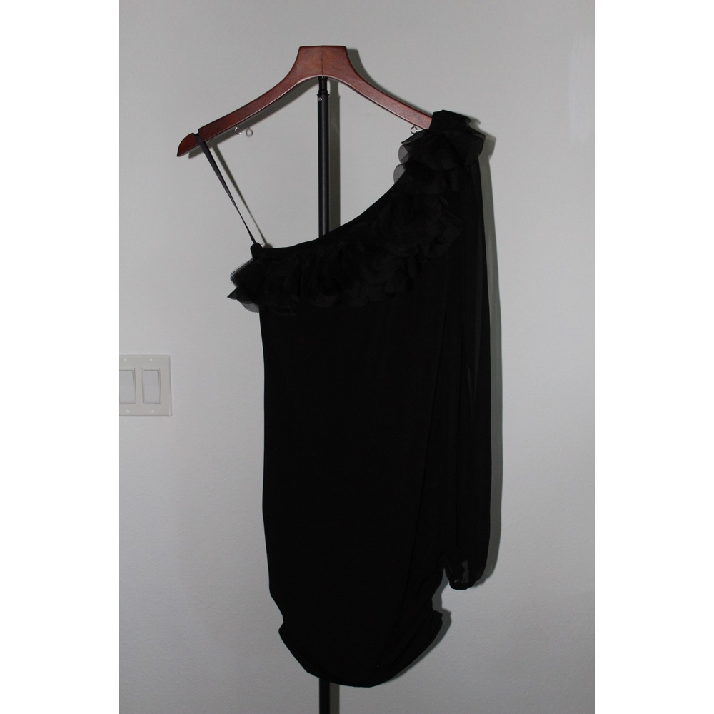 Arden B Black One Shoulder Ruffle Sheer Sleeve Dress Size S